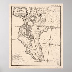 Poster Carte vintage de Monaco France (1764)