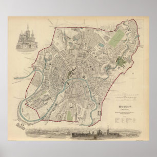 Poster Carte vintage de Moscou (1836)