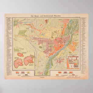 Poster Carte vintage de Munich Allemagne (1890)