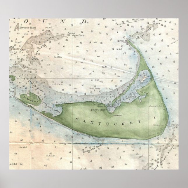 Poster Carte vintage de Nantucket (1857) (Devant)