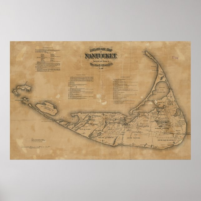 Poster Carte vintage de Nantucket (1869) (Devant)