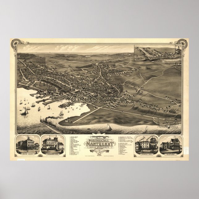 Poster Carte vintage de Nantucket (1881) (Devant)