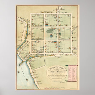 Poster Carte vintage de New Haven CT (1865)