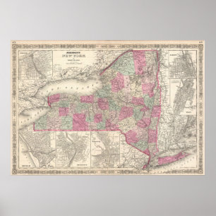 Poster Carte vintage de New York (1864)