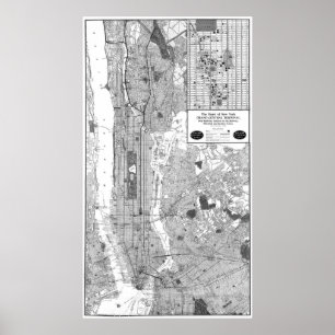 Poster Carte vintage de New York (1918) BW