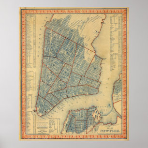 Poster Carte vintage de New York City (1846)