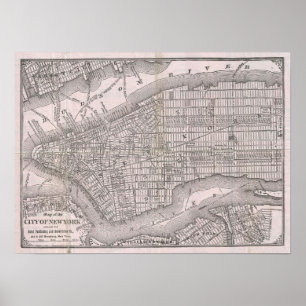 Poster Carte vintage de New York City (1886)