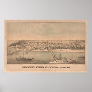 Poster Carte vintage de Newport News VA (1862)