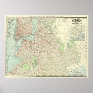 Poster Carte vintage de NYC et de Brooklyn (1897)