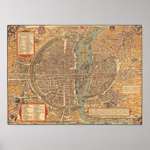 Poster Carte vintage de Paris (1575)