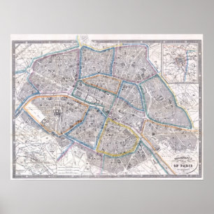 Poster Carte vintage de Paris (1865)