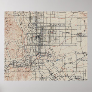 Poster Carte vintage de Pasadena California (1894)