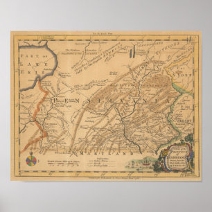 Poster Carte vintage de Pennsylvanie