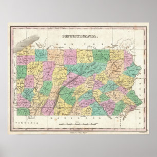 Poster Carte vintage de Pennsylvanie (1827)