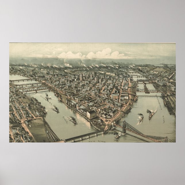 Poster Carte vintage de Pittsburgh (1902) (Devant)