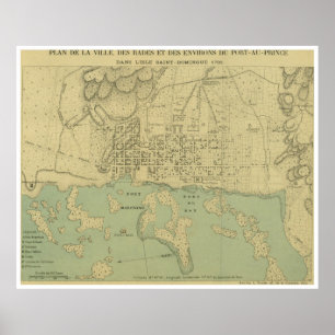Poster Carte vintage de Port Au Prince Haïti (1899)