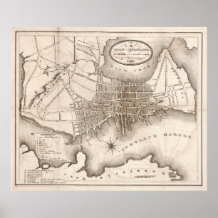 Poster Carte vintage de Portland ME (1846)