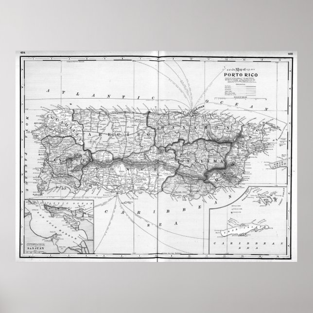 Poster Carte vintage de Porto Rico (1901) BW (Devant)