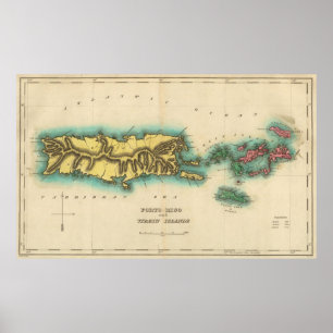 Poster Carte vintage de Porto Rico et des Îles Vierges