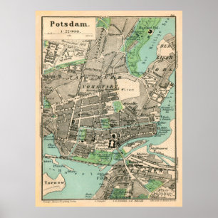 Poster Carte vintage de Potsdam Allemagne (1898)