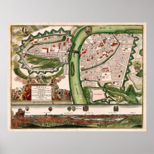 Poster Carte vintage de Prague République Tchèque (1730)