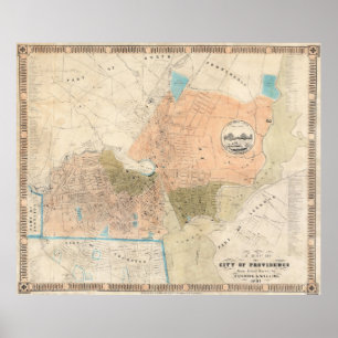 Poster Carte vintage de Providence Rhode Island (1851)
