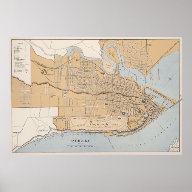 Poster Carte vintage de Québec (1915) (Devant)