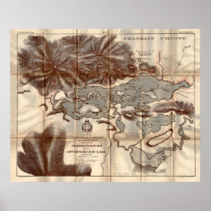 Poster Carte vintage de reconnaissance du lac de Saranac