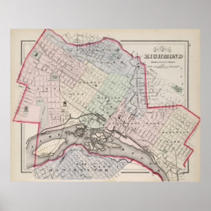 Poster Carte vintage de Richmond Virginia (1884)