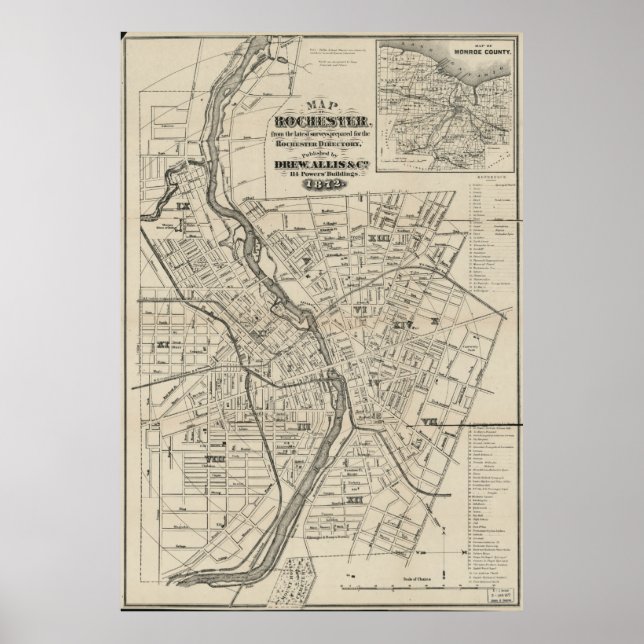 Poster Carte vintage de Rochester NY (1872) (Devant)