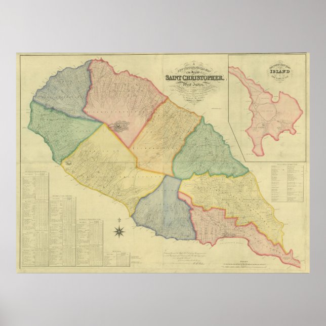 Poster Carte vintage de Saint-Kitts (1828) (Devant)