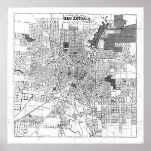 Poster Carte vintage de San Antonio Texas (1909) BW