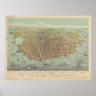 Poster Carte vintage de San Francisco CA (1878)
