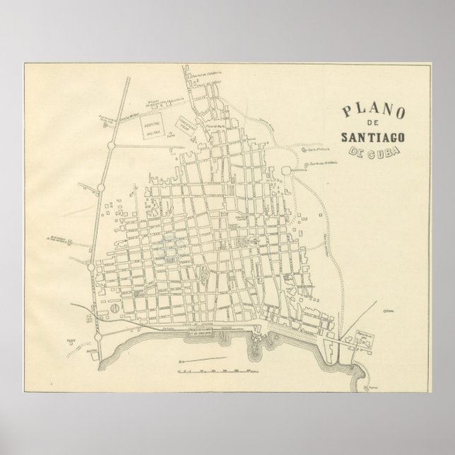 Poster Carte vintage de Santiago de Cuba (1899) (Devant)