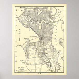 Poster Carte vintage de Seattle (1914)