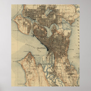 Poster Carte vintage de Seattle Washington (1908) 2
