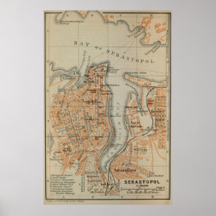 Poster Carte Vintage de Sébastopol en Ukraine (1914)
