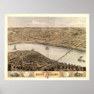 Poster Carte vintage de St Charles MO (1869)