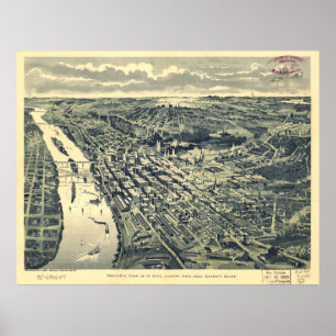 Poster Carte vintage de St. Paul MN (1893)