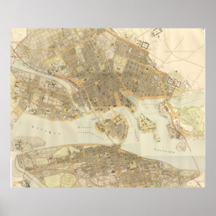 Poster Carte vintage de Stockholm (1899)