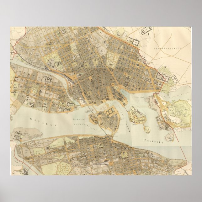 Poster Carte vintage de Stockholm (1899) (Devant)