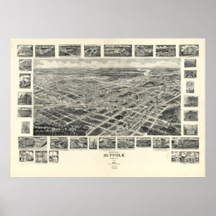 Poster Carte vintage de Suffolk VA (1907)
