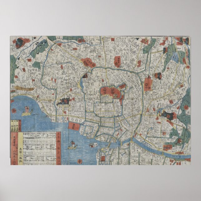 Poster Carte vintage de Tokyo Japon (1850) (Devant)