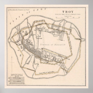 Poster Carte vintage de Troie antique (1874)