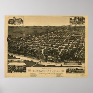 Poster Carte vintage de Tuscaloosa Alabama (1887)