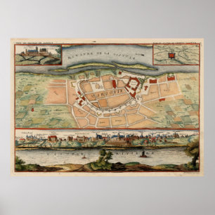 Poster Carte vintage de Varsovie Pologne (1705)