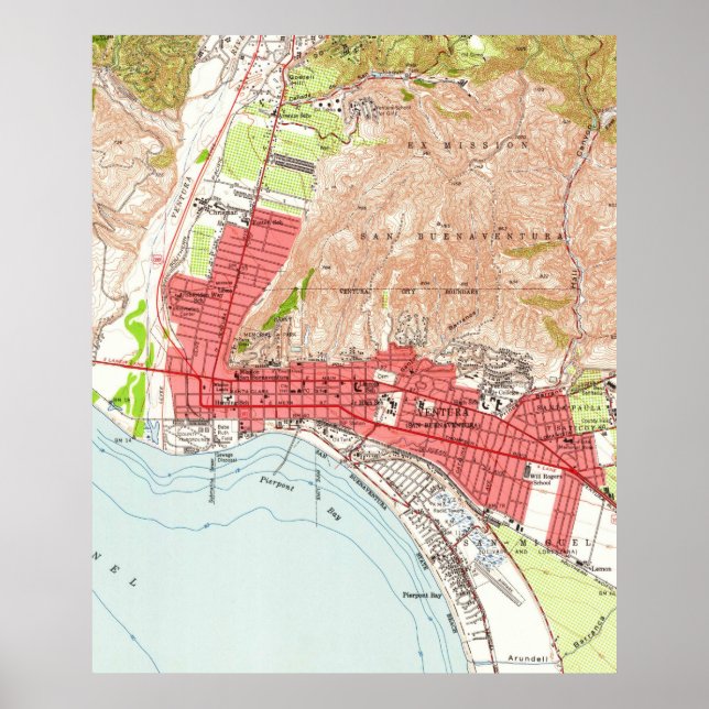 Poster Carte vintage de Ventura California (1951) (Devant)