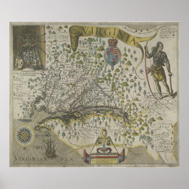 Poster Carte vintage de Virginie (1618) (Devant)