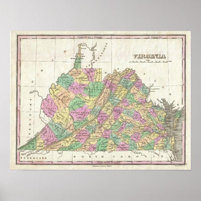 Poster Carte vintage de Virginie (1827) (Devant)