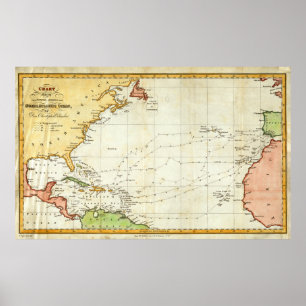 Poster Carte vintage de voyage de Christophe Colomb